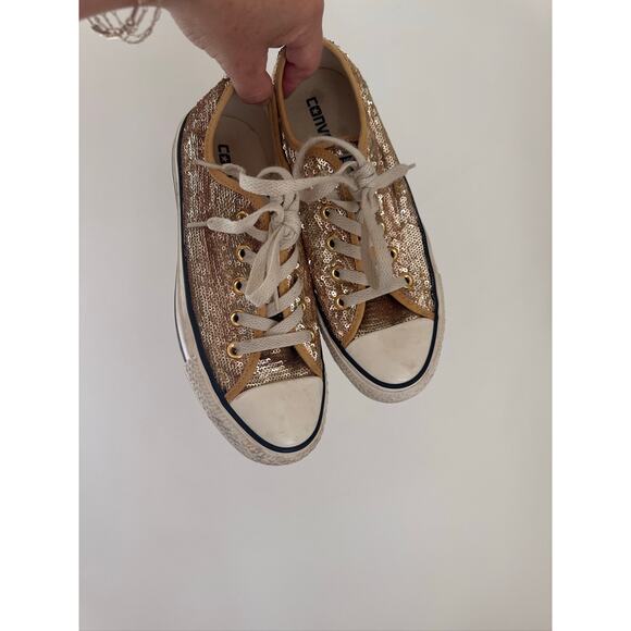 Converse Chuck Taylor All Star Gold Sequined Low Top Sneakers - Women's US 6 - Picture 3 of 7